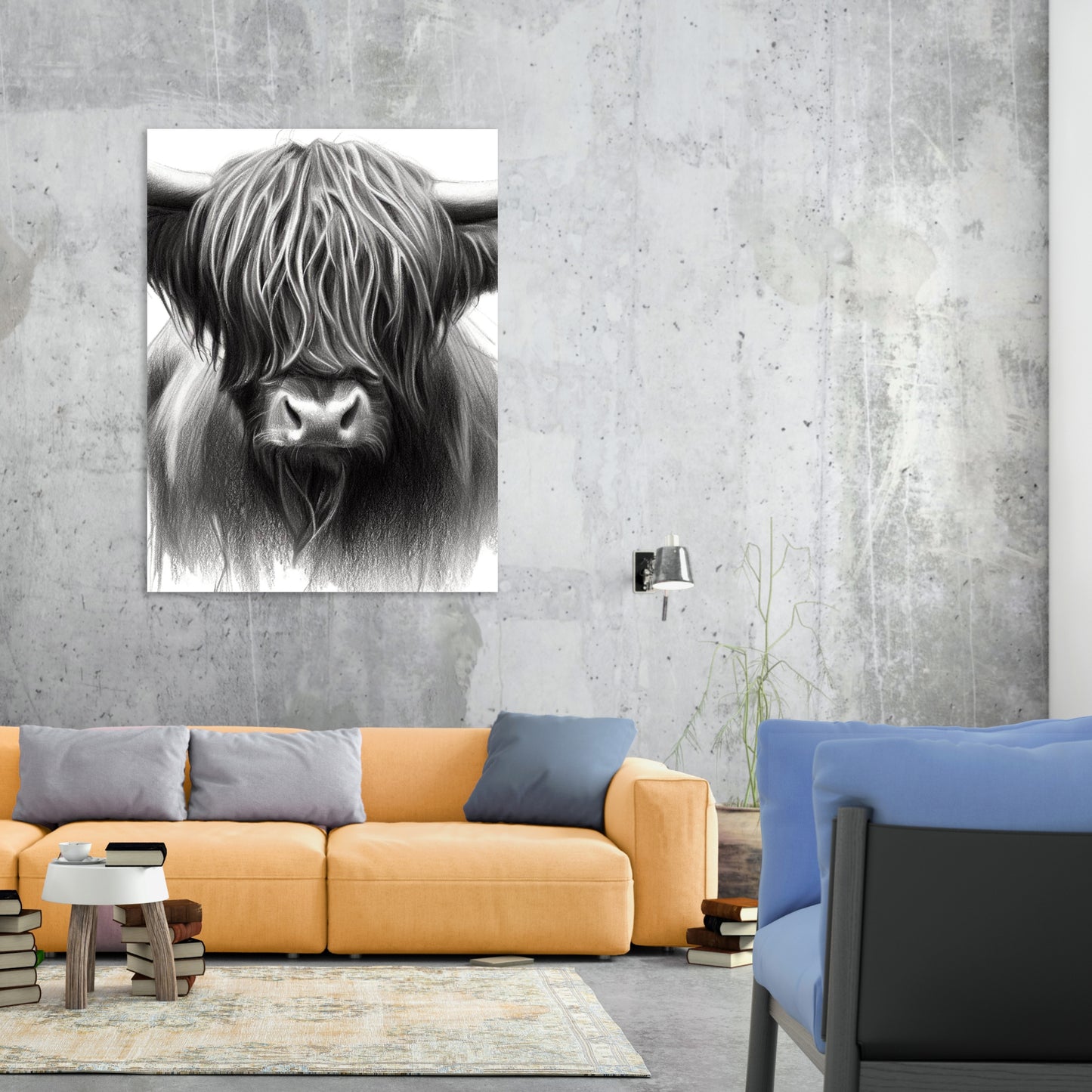 Highland Cow Love Sketch Wall Art Canvas Print