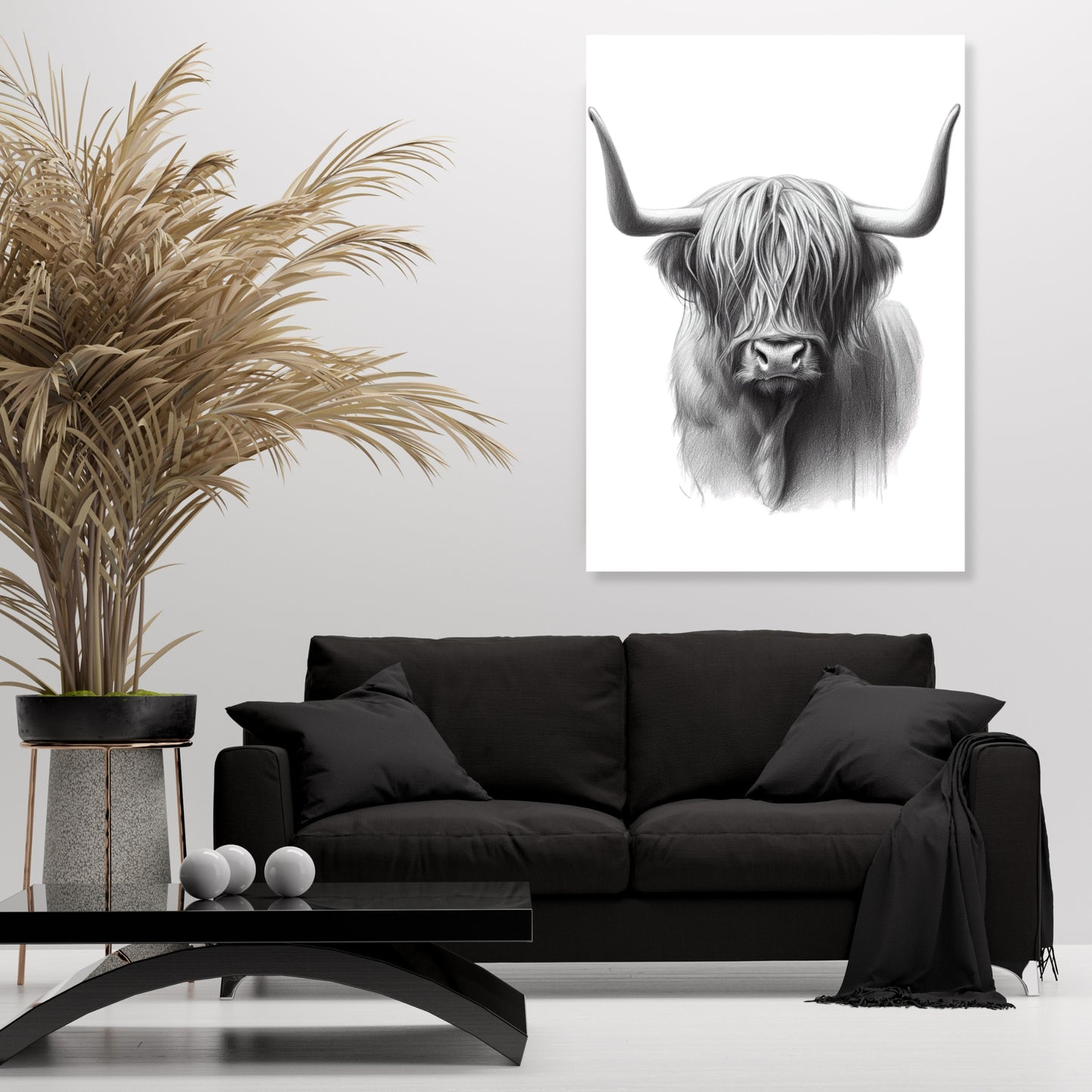 Highland Cow Sketch Wall Art Canvas Print