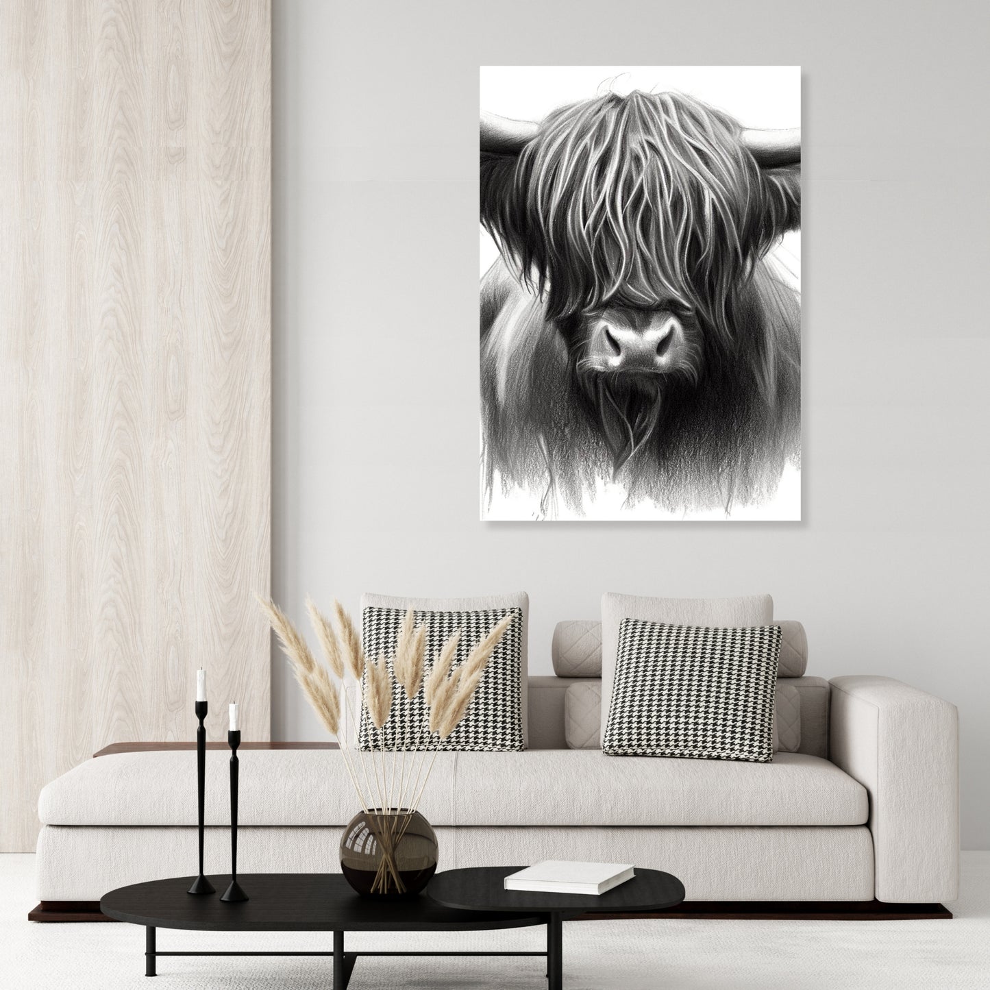 Highland Cow Love Sketch Wall Art Canvas Print