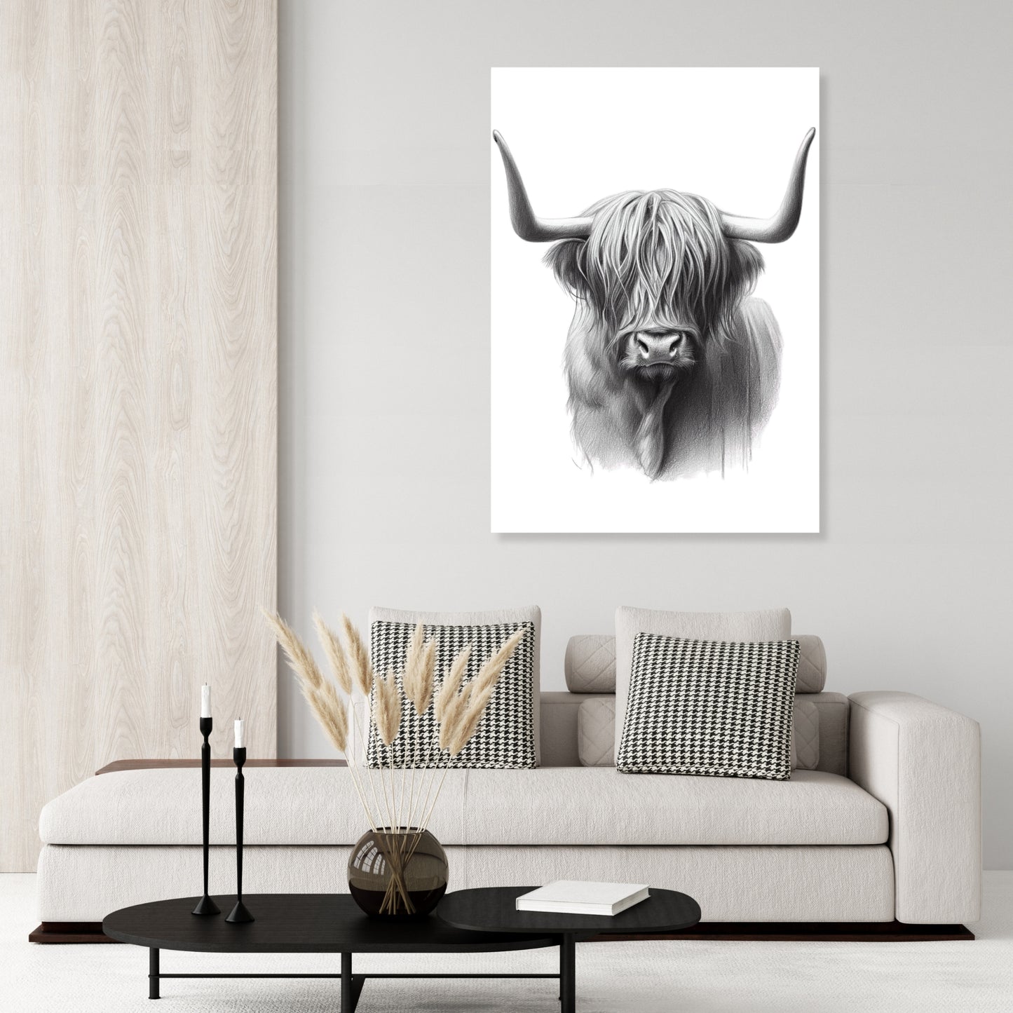 Highland Cow Sketch Wall Art Canvas Print