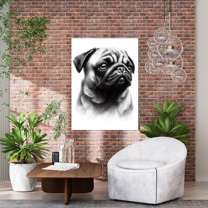 Pug Dog Sketch Wall Art Canvas Print