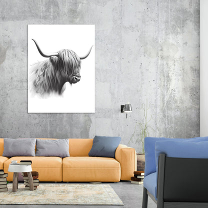 Highland Cow Adore Sketch Wall Art Canvas Print