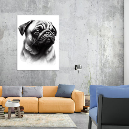 Pug Dog Sketch Wall Art Canvas Print