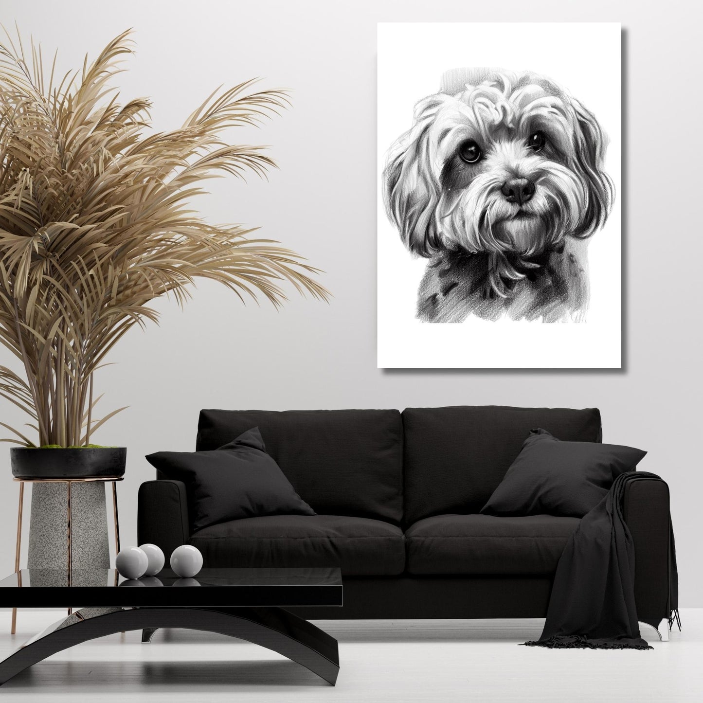 Cavoodle Dog Sketch Wall Art Canvas Print