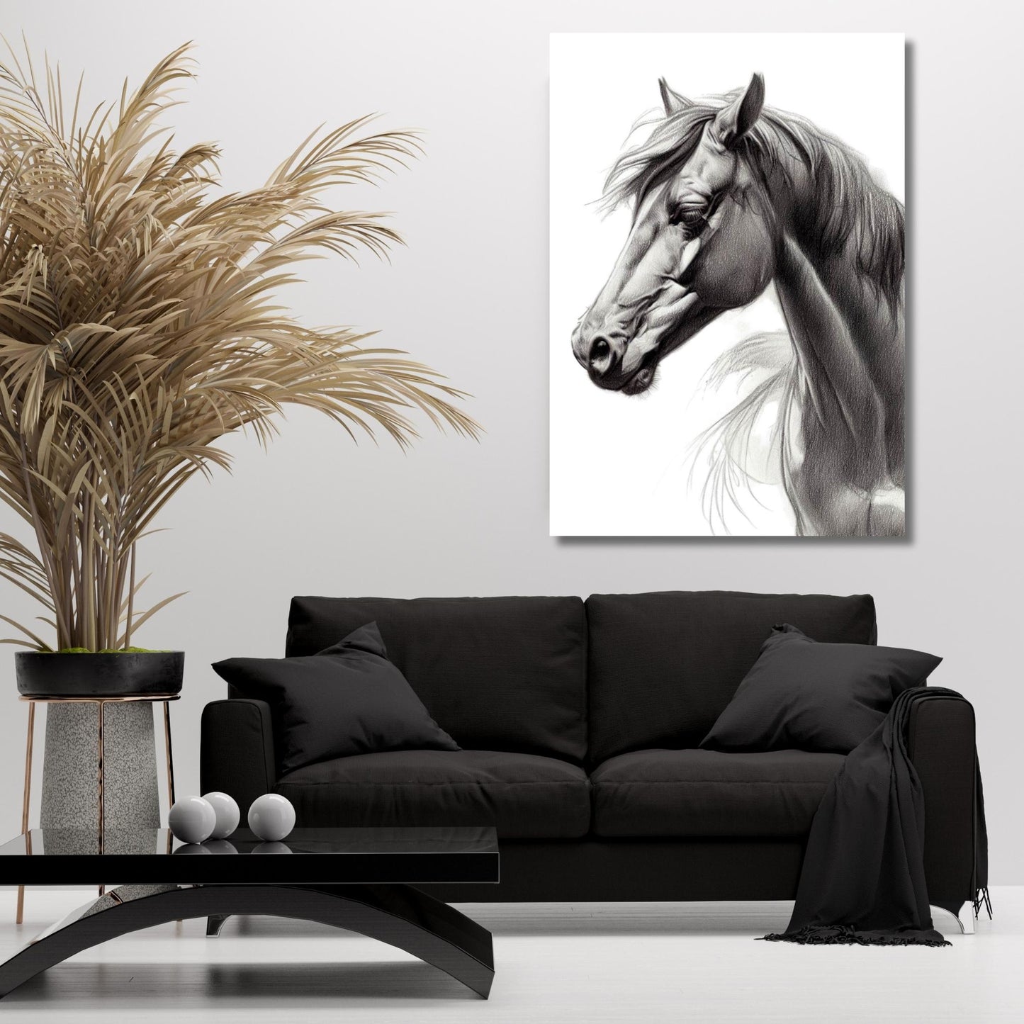 Wild Stallion Horse Sketch Wall Art Canvas Print