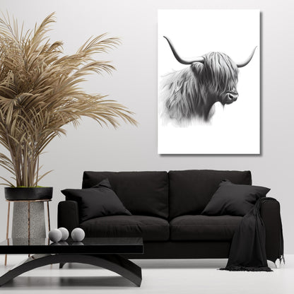 Highland Cow Adore Sketch Wall Art Canvas Print