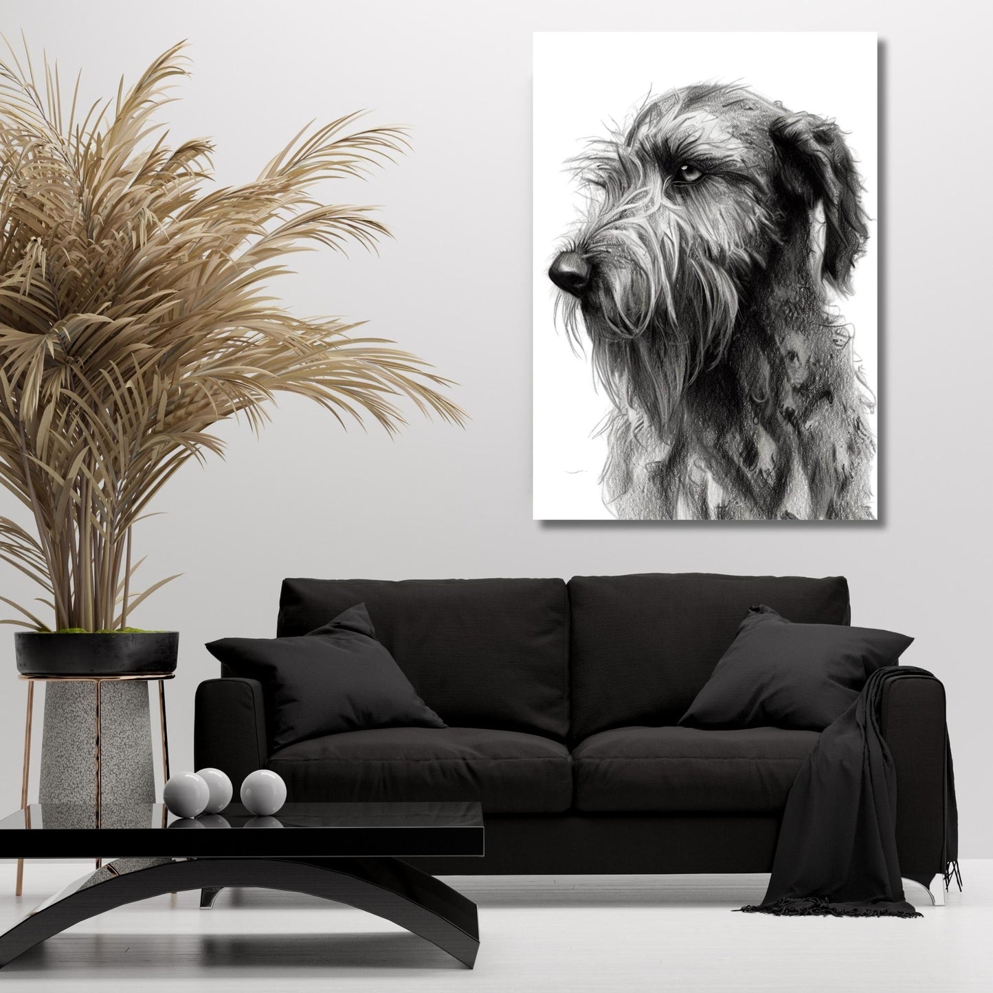 Irish Wolfhound Dog Love Sketch Wall Art Canvas Print