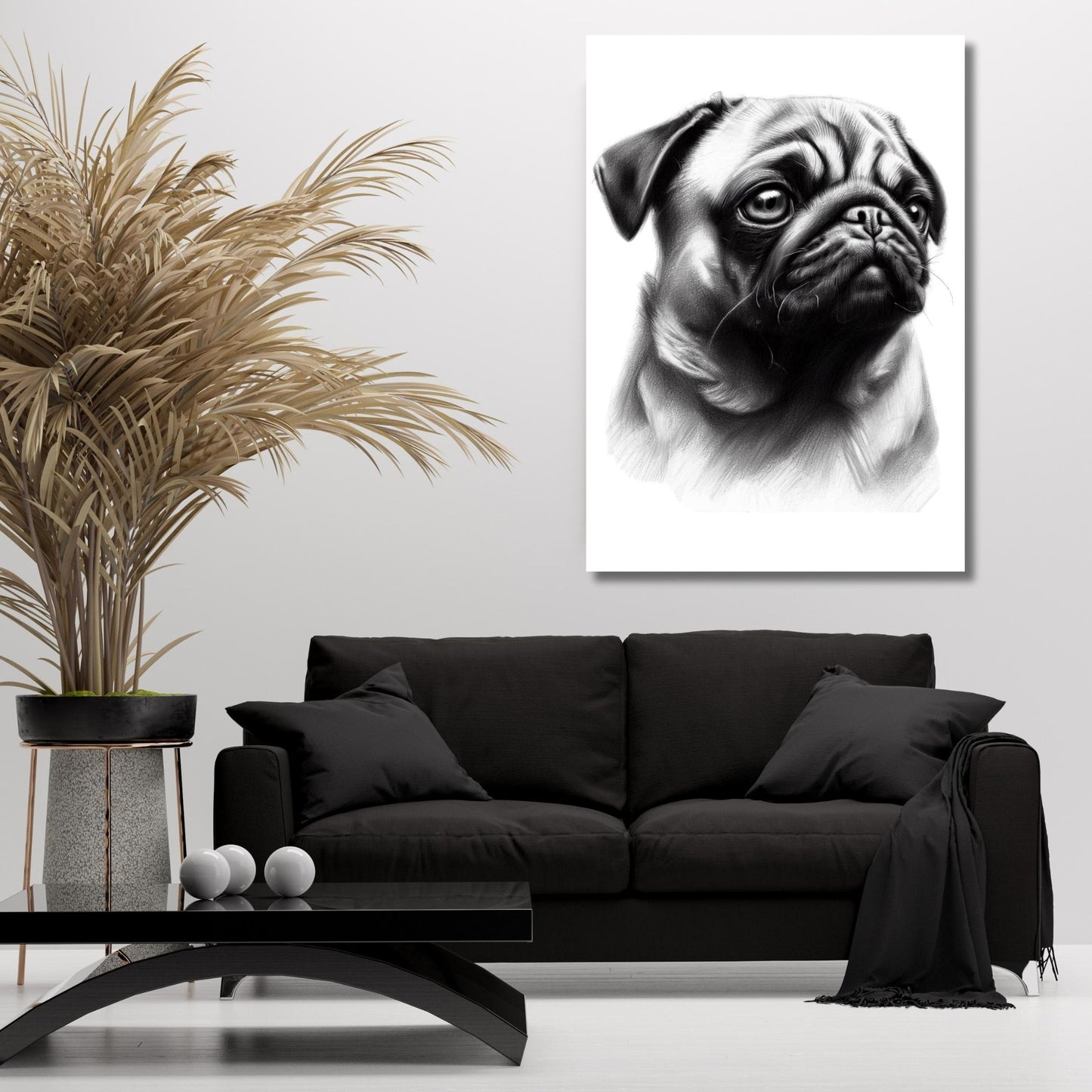 Pug Dog Sketch Wall Art Canvas Print