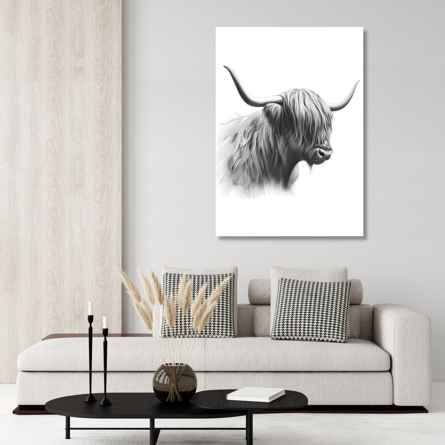 Highland Cow Adore Sketch Wall Art Canvas Print