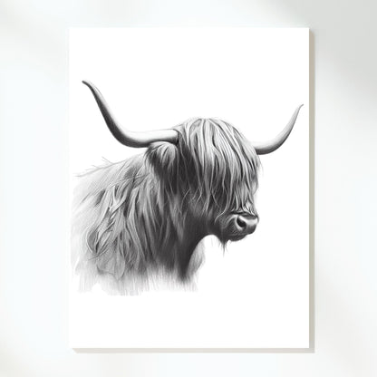 Highland Cow Adore Sketch Wall Art Canvas Print