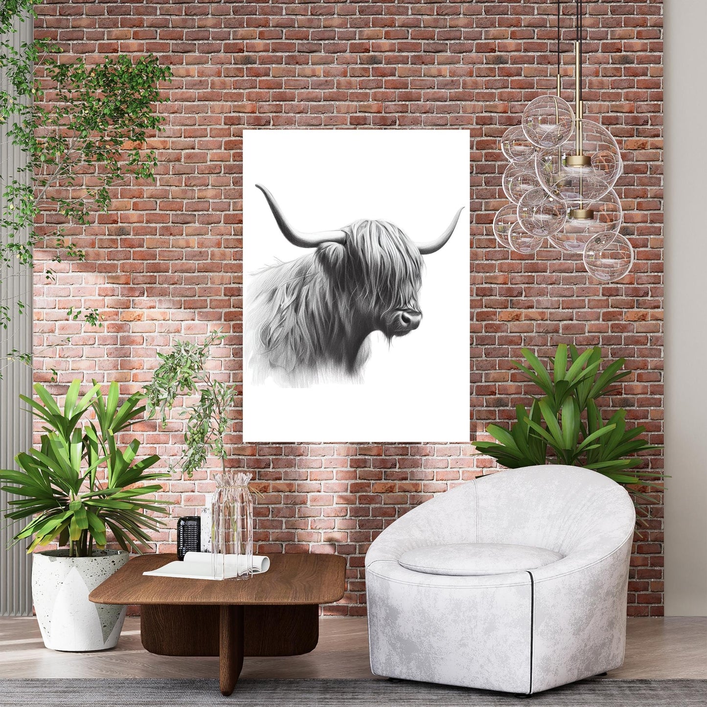 Highland Cow Adore Sketch Wall Art Canvas Print