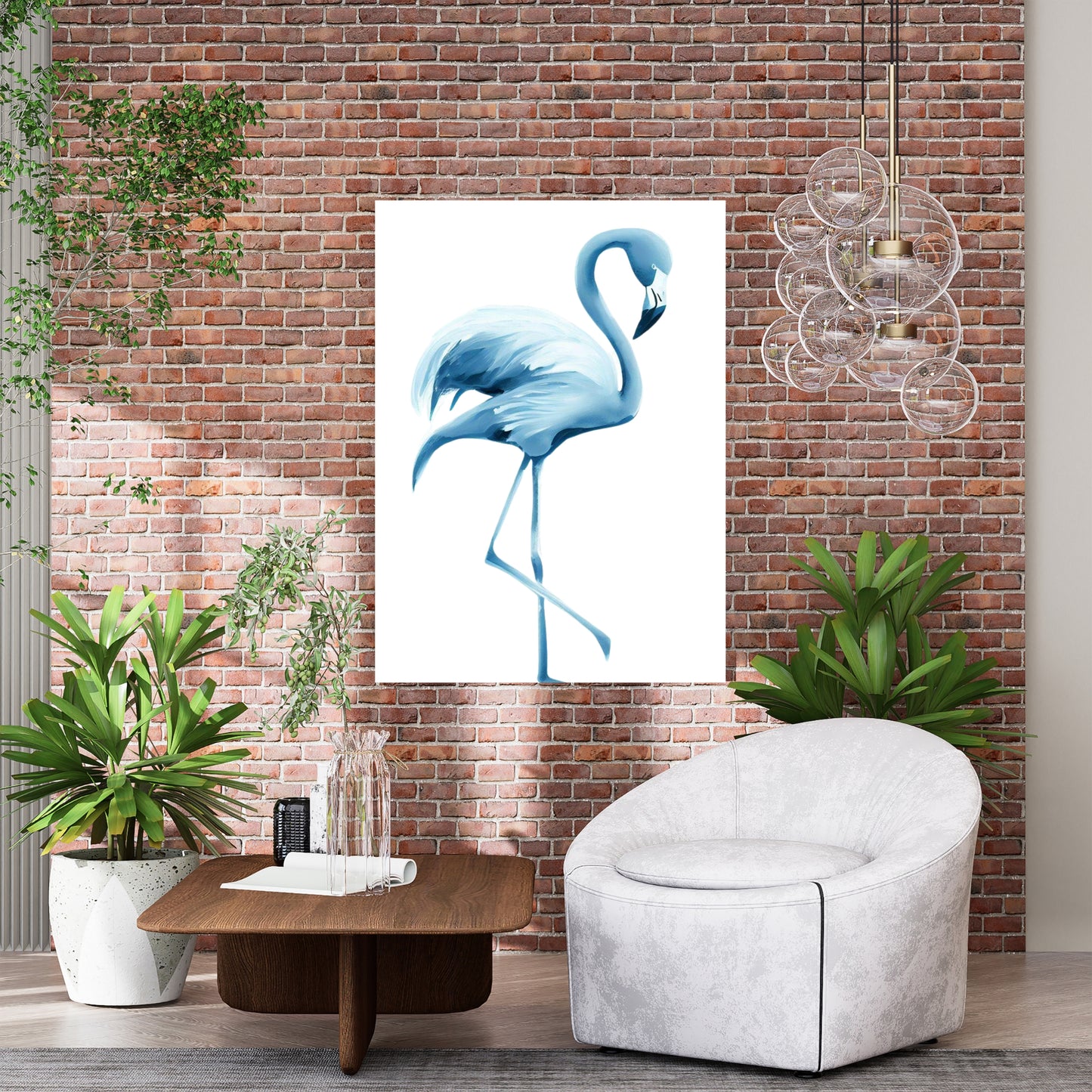 Hamptons Flamingo Blue Wall Art Canvas Print