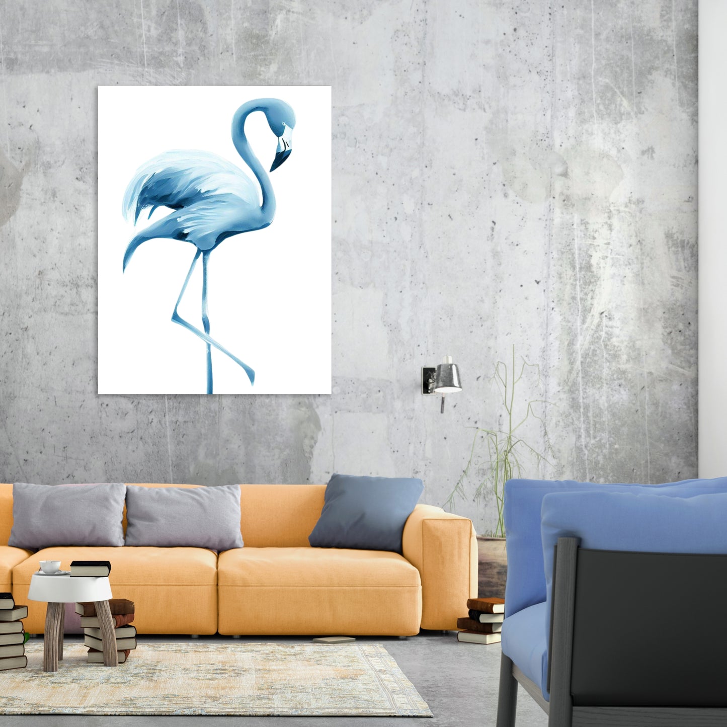 Hamptons Flamingo Blue Wall Art Canvas Print